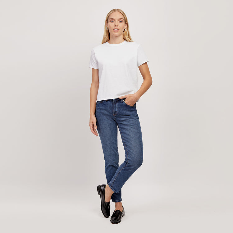 Women wearing White Cotton Boxy Crew Tee