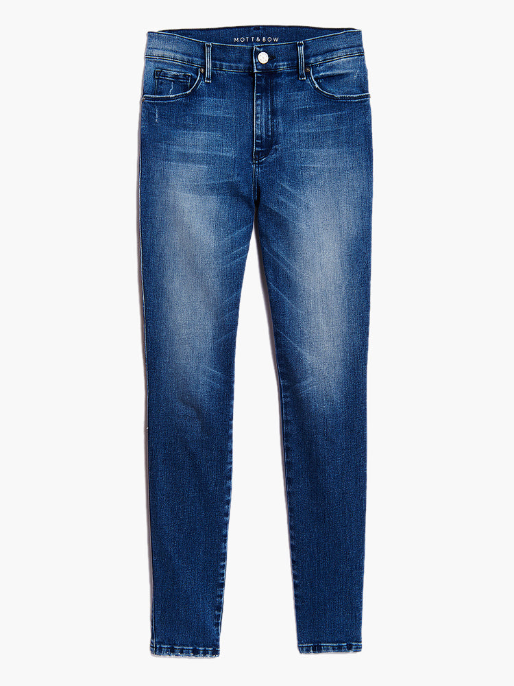 Women wearing Medium Blue Mid Rise Skinny Moore Jeans