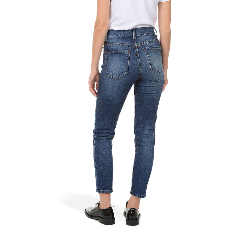 Women wearing Medium/Dark Blue Mom Ridge Jeans