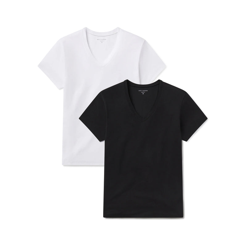  wearing White/Black Relaxed V-Neck Marcy Tee 2-Pack tees