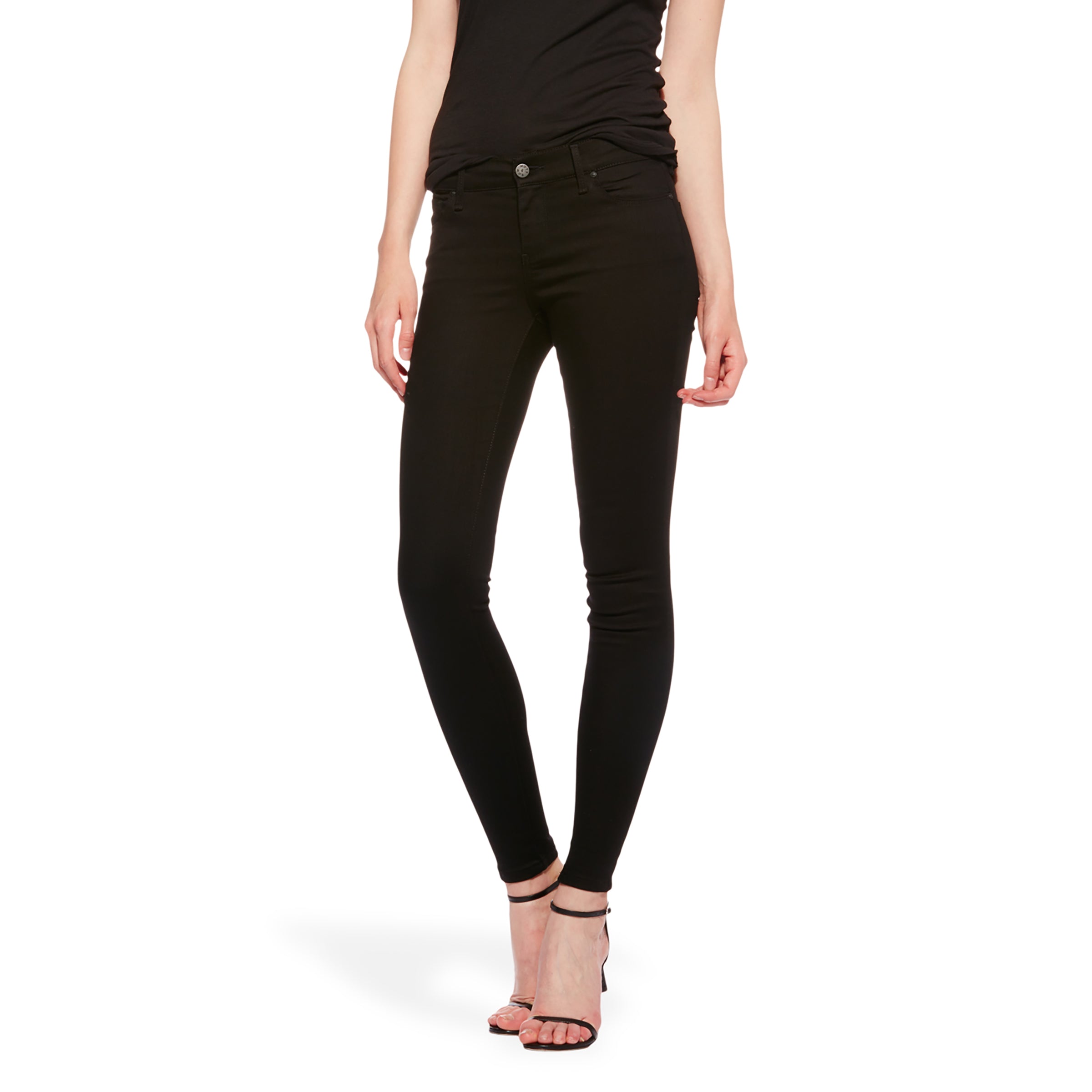 Women wearing Noir Mid Rise Skinny Bond Jeans
